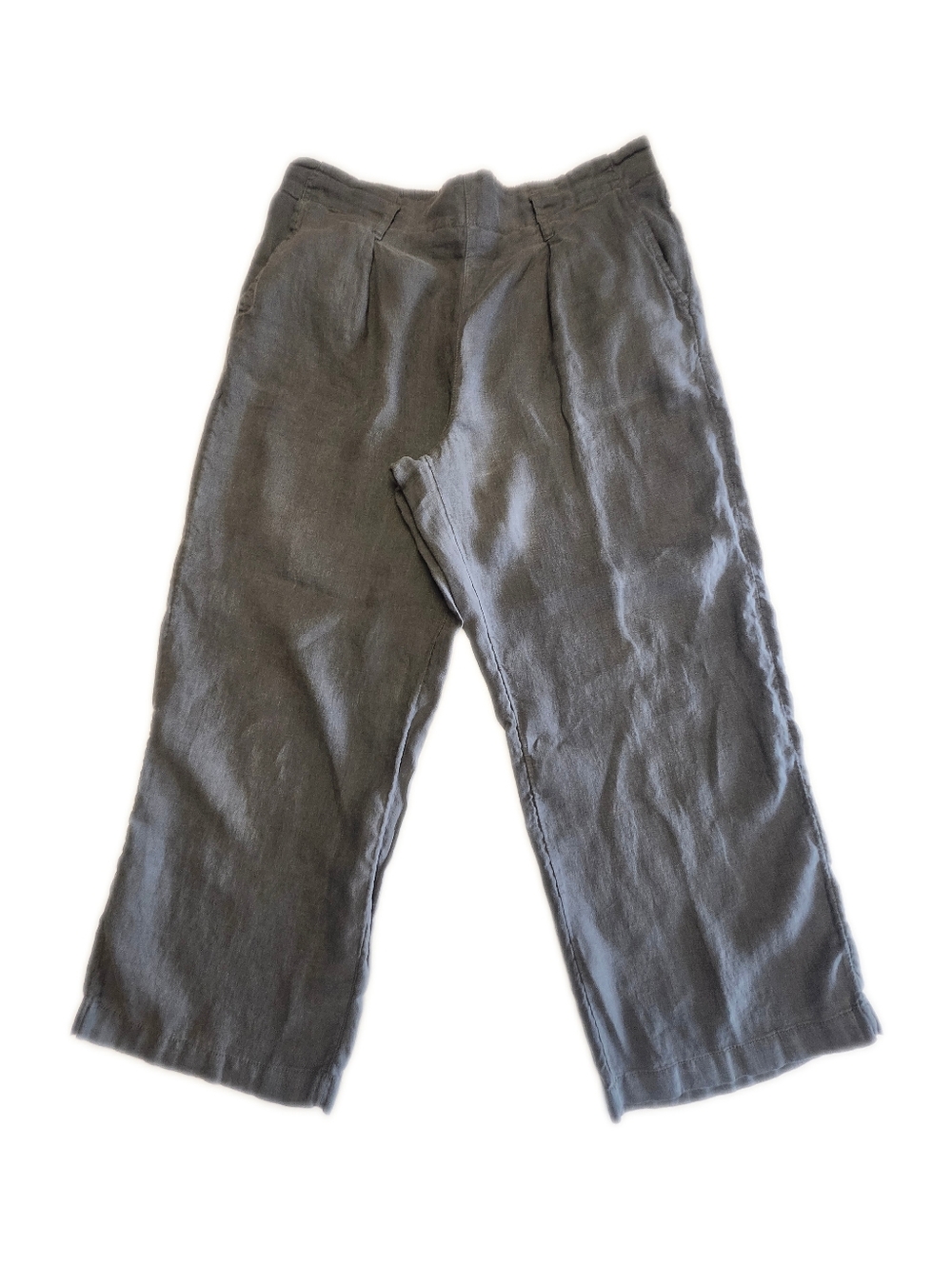 Nicole Miller 100% Linen Olive Green Cropped Wide Leg Pull-on Pants, M - Picture 3 of 6
